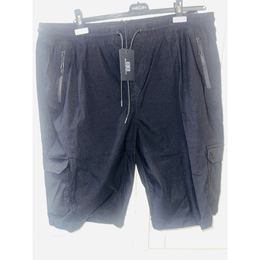 NWT Benjamin Black Cargo Men's Shorts Utility Pockets 3X Drawstring Elastic